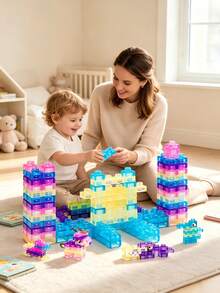 40PCS Colorful Transparent Large Particle Building Blocks Toy, Multi-Specification Transparent Blocks Can Be Freely Stacked To Build Houses, Animals And Other Diverse Shapes, Transparent Colors With Outstanding Appearance, Fully Exercising Children's Hands-On Imagination, Suitable For Home Parent-Child Interaction, Classroom Craft Creation, Back To School Season Classroom Activity Teaching Aids, Halloween Fun Small Gifts, Christmas Children's Exchange Gifts, Preferred Educational Building Toy - Multicolor - View 8