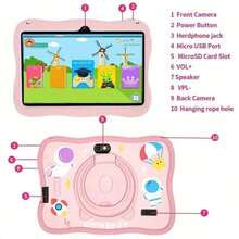 Tablet 7 inci dengan RAM 4GB + ROM 64GB / Prosesor Quad-Core 1.3GHz / Android 13 MTK8321 / Layar IPS HD 1280x800 / Kamera 2MP+5MP / Baterai 4000mAh / WiFi, Kontrol Orang Tua, Edukasi, Game / Bahan ABS + Silikon, Tablet Edukasi - Pink - Astronot - View 6