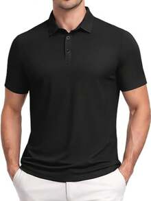 Men's Solid Color Short Sleeve Polo Shirt, Casual Fashion, Suitable For Daily Wear - Black - View 3