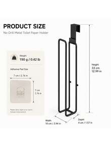 2pcs Set 1 Long Toilet Paper Holder + 1 Storage Quick Clip, Drill-Free Hanging Design, Suitable For Toilet Tank, Cabinet Door And Wall, Black Minimalist Paper Roll Holder, Bathroom And Kitchen Storage - Multicolor - View 7