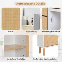 Estantería para zapatos de mimbre - Ideal para espacios reducidos - 3 puertas abatibles y 1 cajón - - Natural y blanco - Ver 7