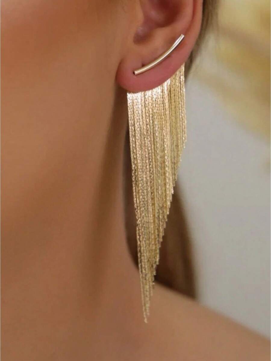 1 Pair Fashion Minimalist Long Tassel Gold Elegant Elegant Earrings - Gold - View 1