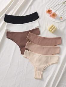 6pcs/Pack Women's Ribbed Fabric Sports Style Soft Cotton Brazilian Panties, Comfortable Fit - Multicolor - View 2