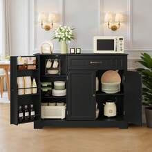 Asofer Room Decoration Coffee Table Cabinet With Storage, Kitchen Storage Furniture With Door Shelves, Home Decor Living Room Sideboard Buffet With Drawer For Kitchen, Bathroom, Dining Room Organizing - Black - View 3