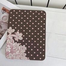 棕色底粉色波點白色蕾絲花卉印花平板保護殼，附筆槽，相容於 iPad 10代 10.9吋 2022 智慧保護殼/Air 13(M3 2025)/Air 11(M3 2025)/11(A16 2025)/相容於 Galaxy S9/S7/S10+/相容於 Galaxy Tab S6 Lite 10.4吋/相容於 MatePad - 彩色 - 查看 10