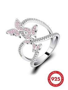 1pc 925 Sterling Silver Cubic Zirconia Butterfly Multi-Layer Wide Ring, Suitable For Women's Summer Casual Vacation Wear, Also Can Be Given As Holiday And Birthday Gift. - Silver - View 9