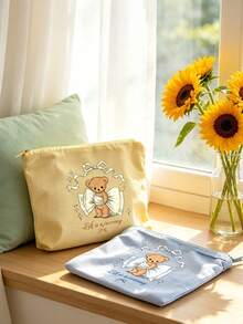 Bolsa de Maquiagem Portátil, Estampa de Laço de Urso, Bolsa de Maquiagem de Tecido Waffle, Bolsa de Armazenamento de Maquiagem de Viagem com Estampa Fofa, Bolsa de Armazenamento de Lona Xadrez Simples, Bolsa de Armazenamento de Cosméticos, Bolsa de Armazenamento de Tecido Multifuncional, Estojo de Lápis de Papelaria Feminino, Adequado para Deslocamento, Viagem, Presente e Uso Diário, Presente Único para o Dia do Professor, Presente de Volta às Aulas, Presente de Aniversário, Presente para Professor, Presente de Festa - Multicolorido - Visão 4