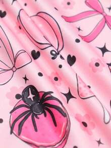 Dircho 1pc Women Pink Pumpkin Spider Bow All Over Print Boyshort Panties, Letter Elastic Waistband, Soft Skin-Friendly Non-Roll Underwear - Multicolor - View 7