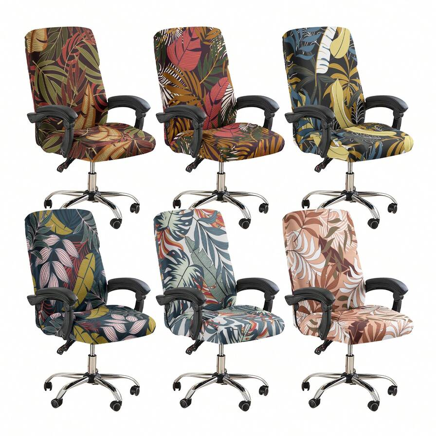 1pc Printed Office Chair Cover, Minimalist Style Chair Cover, Suitable For Office, Study, Living Room, Printed Office Zipper Chair Cover - Multicolor - View 1