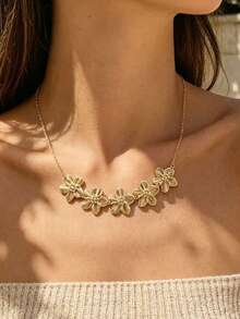 1pc Elegant Fashion Minimalist Flower Necklace Suitable For Daily Wear - Gold - View 1