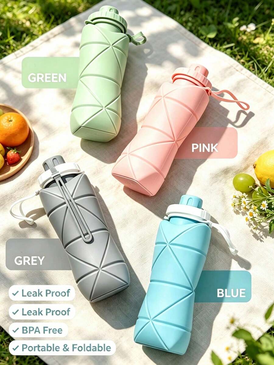 Silicone Foldable Water Bottle, Lightweight Collapsible Design With Lid, Leak-Proof Reusable Portable Cup, Suitable For Travel, Fitness, Camping, Outdoor Sports, Back To School, Christmas Gift - New Model - View 1