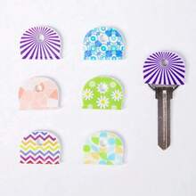 2-8pcs Random Color Printed Silicone Key Covers, Multiple Pattern Key Head Identification Caps, Home & Office Key Easy Identification Protective Caps, D-Shaped Key Head Label Covers, Easily Distinguish Various Keys - Multicolor - View 5