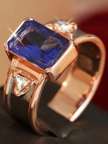 Gmzalx Cincin Fashion Mewah Wanita, Desain Persegi Panjang Biru Berkilau, Gaya Vintage Mewah, Cocok Untuk Perjalanan Sehari-hari dan Pesta - Dua warna - View 7