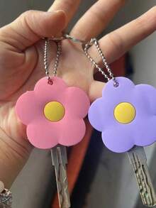 5/1pc Cute Flower Key Cover, Contrast Color Design, Cute Floral Cartoon Silicone Key Cover, Decorative Key Identification Protection Cover, Women's Keychain Accessory, Small Gift For Sisters, Lovers, Friends, Perfect Gift For Her - View 6