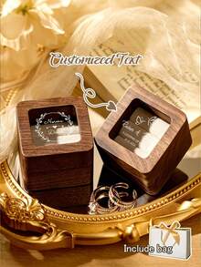 Personalized Wedding Ring Box, Personalized Wooden Ring Box, Wooden Double Ring Box, Customized Ring Box, Ring Storage Box, Personalized Wedding Ceremony Ring Box, Suitable For Proposal, Engagement, Wedding, Anniversary Gifts - Multicolor - View 2