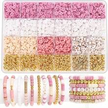 24-Grid Clay Bead Bracelet Making Kit, 24 Colors Flat College Style Beads, Used For Friendship Bracelets, Polymer Clay Beads With Charms, Suitable For Jewelry Making, Handmade Gifts - 24-compartment (Pink) Polymer Clay - View 7