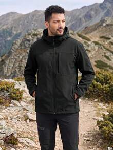 KEFITEVD Men Softshell Hooded Jacket Fleece Lined Thermal Warm Breathable With 6 Pockets Adjustable Cuffs Hem For Hiking Camping Outdoor - Black - View 3
