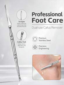 PYDESA 1pc/3pcs/6pcs 2-In-1 Stainless Steel Pedicure Tool, Dual-Head Foot File Callus Remover Scraper & Cuticle Pusher, Non-Slip Handle Dead Skin Remover Foot Care For Home Salon - Silver - View 8
