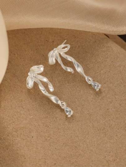 1 Pair Ribbon Bow Sweet Earrings For Women, Delicate Fashion Daily Versatile