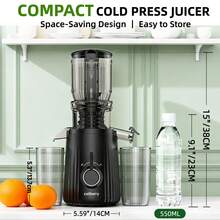 celiberry Cold Press Juicer Machines, Compact Slow Masticating Juicer With Large Feed Chute Fit Whole Fruits & Vegetables, Easy Clean In 60S Without Brush, Self Feeding, 98% Juice Purity, 250W Quiet Juice Extractor , Kitchen Appliance For Holiday Gift - Eclipse Black - View 6