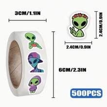 500 Sheets/Roll Of Exquisite Alien Cartoon Roll Stickers DIY Decoration Notebook Phone Case Envelope Skateboard Stickers - Multicolor - View 3