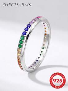 1 pieza Anillo de plata de ley 925 con strass de colores, incrustado de diamantes, accesorio de uso diario y fiesta para mujer, anillo de alta calidad - Estilo 2 - Ver 2