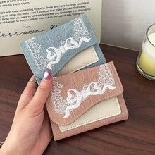Lace Short Folded Wallet With Multiple Card Slots,Wallet For Women Elegant - Multicolor - View 8