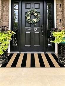 1pc Front Porch Door Mat/Rugs , Black And Brown Striped Outdoor Rug, Washed Indoor Outdoor Door Mat, Farmhouse Style Small Area Rug, Suitable For Front Porch/Entry/Home Entrance, Halloween Decor, Christmas Decrotions, Fall Decor, Fall Home Decor - A - View 8