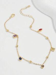 1pc S925 Sterling Silver Fresh Dopamine Cute Geometric Water Drop Square Pendant Anklet For Women, Luxury Fashion French Lazy Style Party Versatile Niche Exquisite Tassel Foot Chain - Geometry - View 5