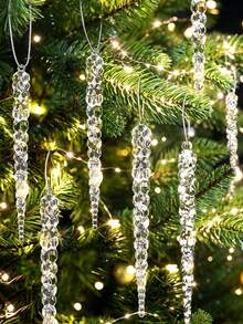 1/12/24pcs-Transparent Ice Cone Icicle Christmas Tree Decorations, Realistic Ice Stick Hanging Decor, Transparent Icicle Pendant Christmas Tree Decorations, Threaded Icicle Decorative Pendant, Christmas Decorations, Home Decor, Room Decor, Scene Decor, Christmas (13cm/5.12in) - B - View 2