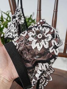 2 pezzi/Set Completo di Reggiseno e Slip in Pizzo Floreale Stile Francese alla Moda per Donna - nero - Visualizzare 10