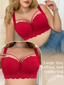 mimilemon Plus Size Comfortable Lace Underwire Bra - Wide Straps, Lift & Enhance, Side Support, Full Coverage, All-Day Comfort, Conceals Side Boob - Red - View 3