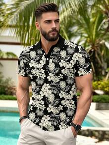 Men's Casual Business Floral Print Short Sleeve Polo Shirt - Multicolor - View 2