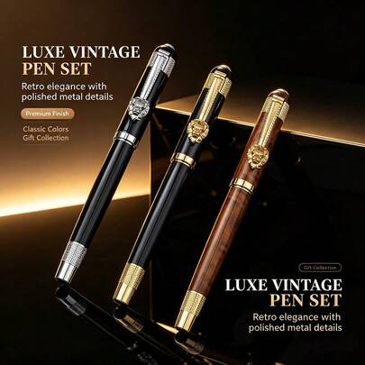 1pc Premium Metal Barrel Yellow-Brown And Black Ballpoint Pen, Business Office Writing Pen, Essential For Teachers In Classroom