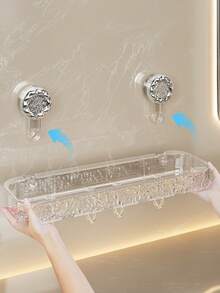 1 pieza Estante de baño rectangular con ventosa, organizador de baño transparente montado en la pared sin taladro, gran capacidad con ganchos, drenaje rápido, a prueba de humedad, ideal para baño, lavabo, caja de almacenamiento de cocina - Multicolor - Ver 9