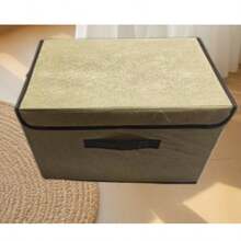 1pc Washable Linen Foldable CD Storage Box, Foldable Storage Bin With Lid, Toy Storage Basket, Laundry Basket,Bedroom Room Decor,Back To School - Khaki - View 11