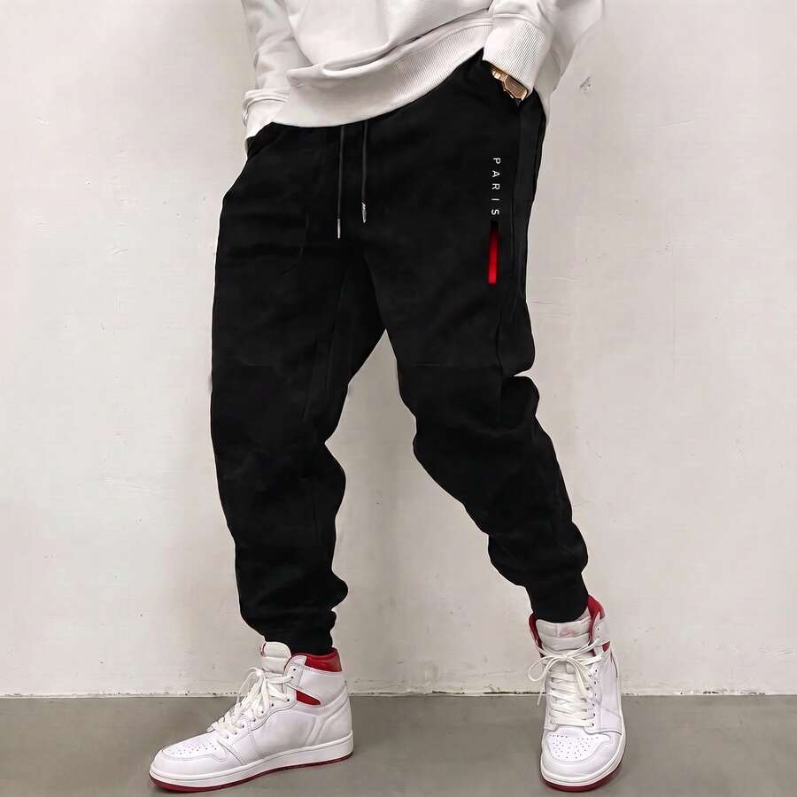 Calça Masculina Paris Calça Moletom Com Bolso Jogger Amarraçao Confortavel Macia - Preto - Visão 1