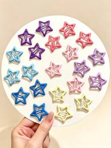 100pcs Cute Hollow Star BB Hair Clips, Macaron Color Sweet Side Bangs Hair Clips, Girls Daily Hair Accessories - Multicolor - View 4