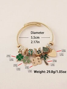 1pc Saudi Arabia 96th National Day Commemorative Green Palm Tree 96 Number Clover Pendant Beaded Bracelet Multi-Element DIY Bangle Suitable For Women Daily Holiday Celebration Party Wear - Green - View 4