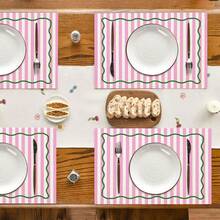 2pcs/4pcs/6pcs, Striped Pattern Kitchen Dining Table Tray Mat, Square Tray Mat, Table Mat, Holiday Table Decor, Seasonal Home Decor, Holiday Decor, Thickened Linen Material, Perfect For Holiday Dining Room And Kitchen Decor - Multicolor - View 6
