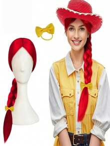Halloween Cosplay Wig Set – Single Braided Ponytail Wig (Black, Red, White); Includes Styles For Witches, Princesses, And Cowgirls; Perfect For Holiday Costume Parties. - Multicolor - View 2
