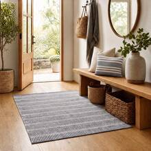 KIWI MOBLEKIT | Baumwollteppich 120 x 170 cm, Grau-Weiß mit geometrischem Muster, Wohn- und Schlafzimmerteppich, weicher Stoff aus 100 % Baumwolle, OEKO-TEX Standard 100 zertifiziert, nordischer Stil - Grau / Weiß op1 - Übersicht 4
