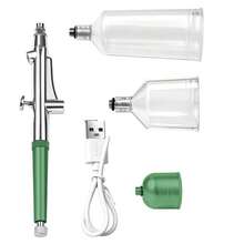 便攜式噴槍套裝含壓縮機，重力式噴槍，USB充電無線空氣壓縮機，附清潔噴槍，適用於繪畫、美甲、模型上色、彩妝 - 豎紋綠 - 查看 5