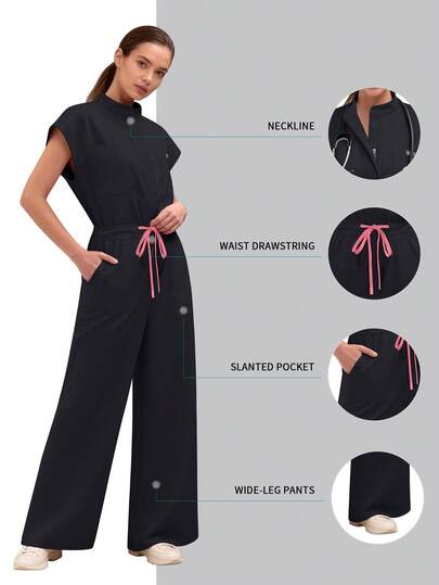 Scrubs Clinical Workwear For Women Hospital Surgical Gown Beauty Lab Workwear Pockets Dental Scrub Nursing Jumpsuit Scrub New Black Fall