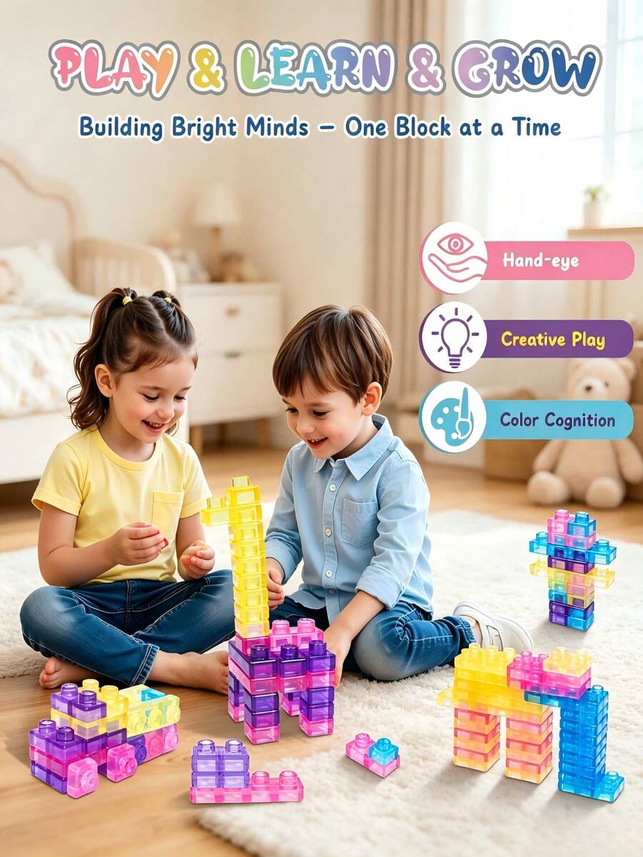 40PCS Colorful Transparent Large Particle Building Blocks Toy, Multi-Specification Transparent Blocks Can Be Freely Stacked To Build Houses, Animals And Other Diverse Shapes, Transparent Colors With Outstanding Appearance, Fully Exercising Children's Hands-On Imagination, Suitable For Home Parent-Child Interaction, Classroom Craft Creation, Back To School Season Classroom Activity Teaching Aids, Halloween Fun Small Gifts, Christmas Children's Exchange Gifts, Preferred Educational Building Toy