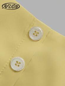 Women's Summer Casual Yellow High Waist Ruffled Midi Skirt, Button Detail Tiered Flowy Skirt - Yellow - View 4