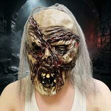 1pc Realistic Rotten Corpse Mask, Horror Bloody Chain Wound Undead Mask With Grey Wig, Scary Monster Mask, Suitable For Carnival Party, Horror Attraction Props - Multicolor - View 2