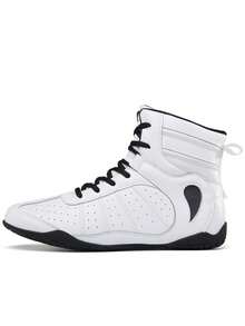 TACHUAN 1 Pair Unisex Professional Boxing Shoes Mid-Top Combat Wrestling Training Boots Muay Thai Fighting Shoes Fitness Sanda Shoes - White - View 3