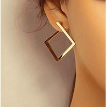 Anting Hoop Persegi Logam - Yellow Gold - View 5