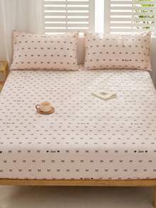 1 buah Sprei Fitted Motif Hati dan Pita Bergaya, Penutup Kasur, Cocok untuk Kasur Ukuran Double, Full, Queen, Standar, Cocok untuk Kasur dengan Ketebalan 11,8 Inci, Lembut dan Bernapas, Tahan Kerut, Cocok untuk Tidur, Dapat Dicuci dengan Mesin, Cocok untuk Penggunaan di Asrama Sekolah. - MultiWarna - View 2
